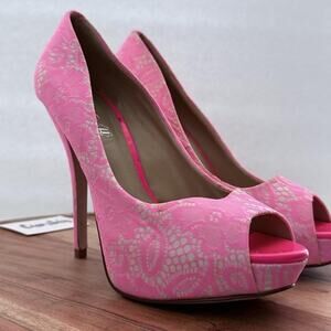 Aldo Shoes Womens Size 10 Pink Lace Peep Toe Platform Heels High Stiletto Pumps